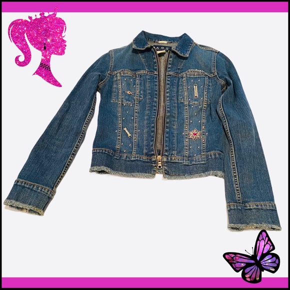 ABS BLING BEDAZZLED JEAN JACKET WORN ONCE Sz P - Picture 4 of 8
